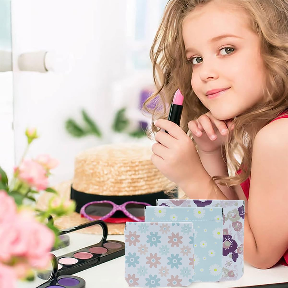 MAYCREATE 3 Pack Small Cosmetic Bag, Floral Print PU Leather Makeup Pouch Travel Organizer for Cosmetics, Accessories, Mini No Zipper Self-Closing Makeup Bag MAYCREATE 3 Pack Small Cosmetic Bag, Floral Print PU Leather Makeup Pouch Travel Organizer for Cosmetics, Accessories, Mini No Zipper Self-Closing Makeup Bag